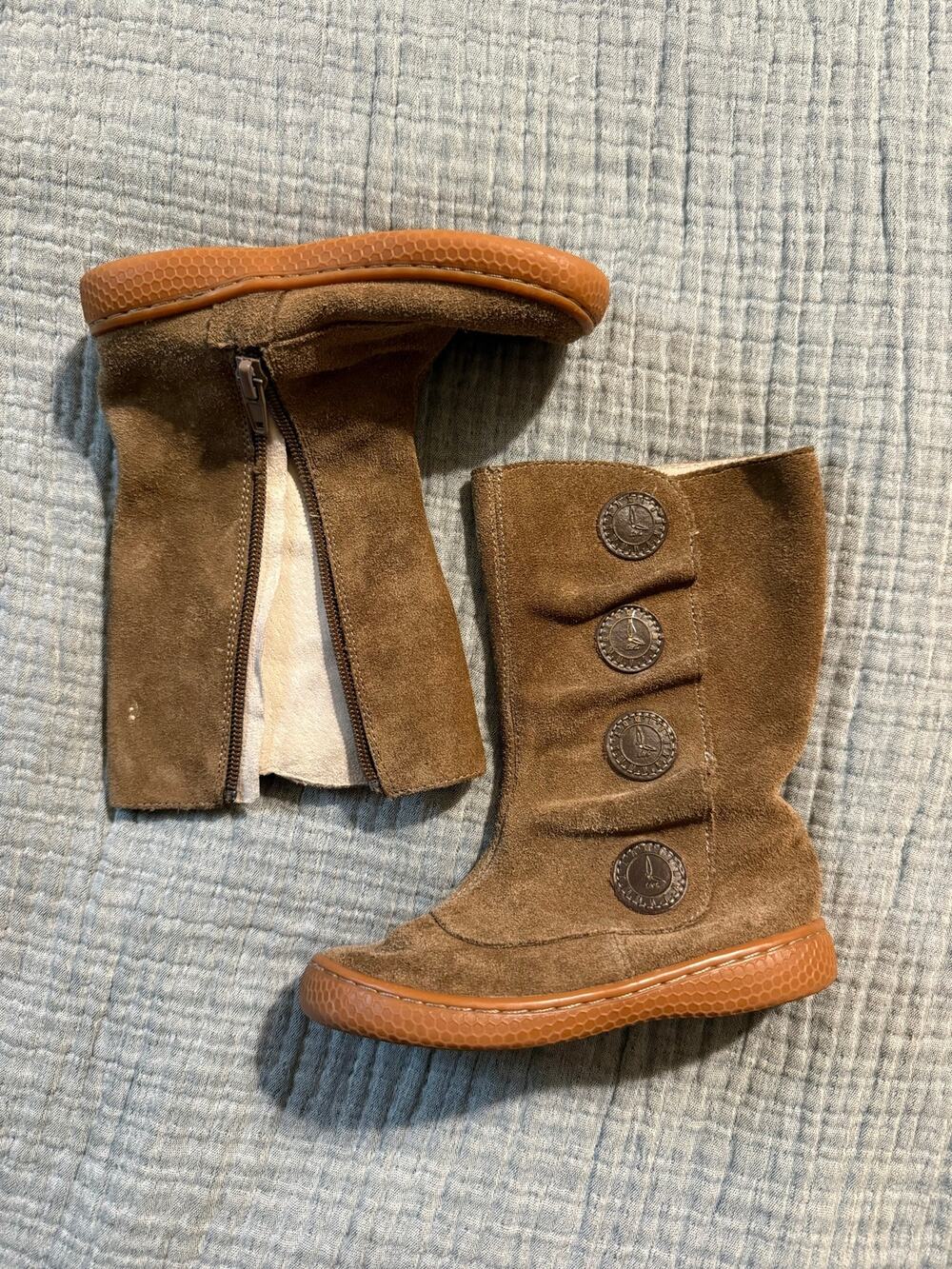Livie & Luca Suede Boots Toddler Size 9 Brown Zip Up Button Shoes Baby